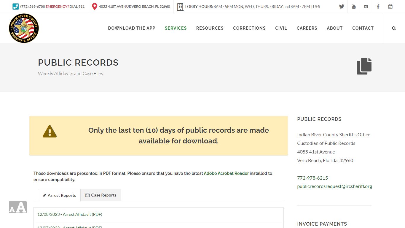 Public Records - Indian River County Sheriff's Office
